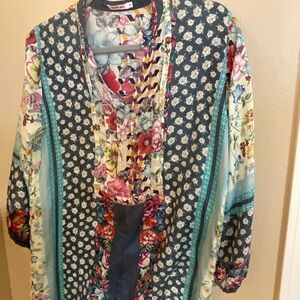 Johnny Was Mixed Floral Blouse with Ruffle Front